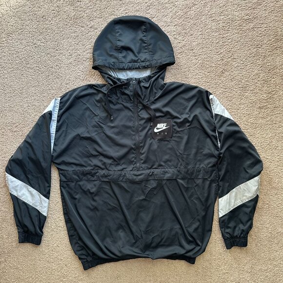 Nike Air Windbreaker Mens Small Half Zip Black Cotton Lined High Neck - Picture 1 of 13
